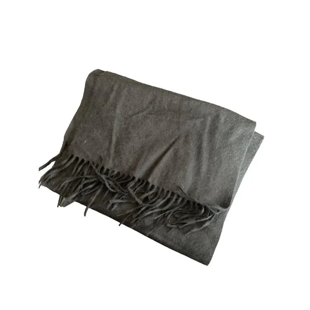 Cezani Black‎ Cashmere Black Fringe Trim Scarf Muffler